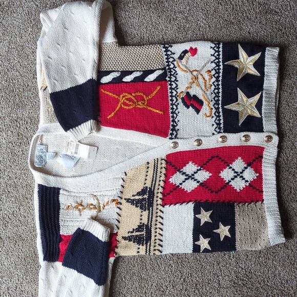 Casual Corner Sweaters - Vintage Casual Corner Nautical Chunky Knit Cardigan